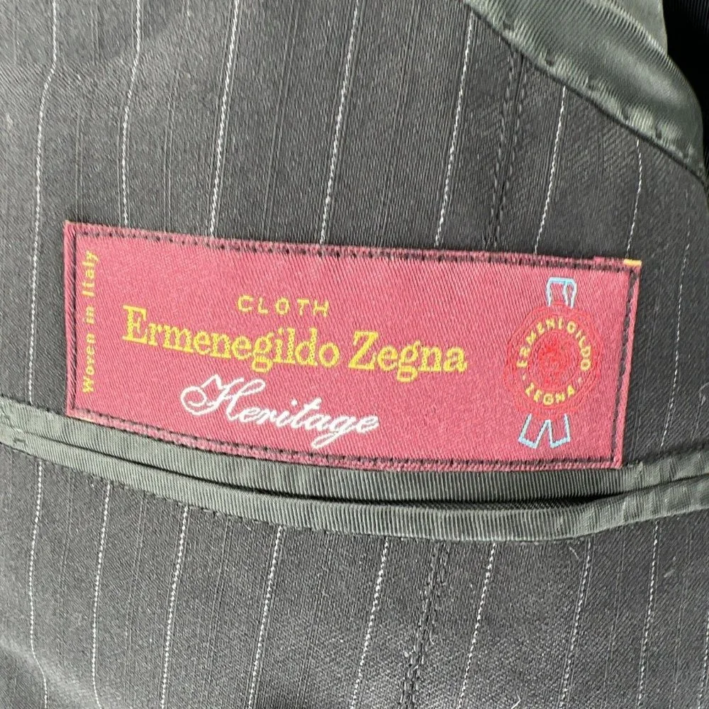Ermemegildo Zegna Heritage Wool Mens Black Stripe Jacket Sport Coat‎ 42R READ